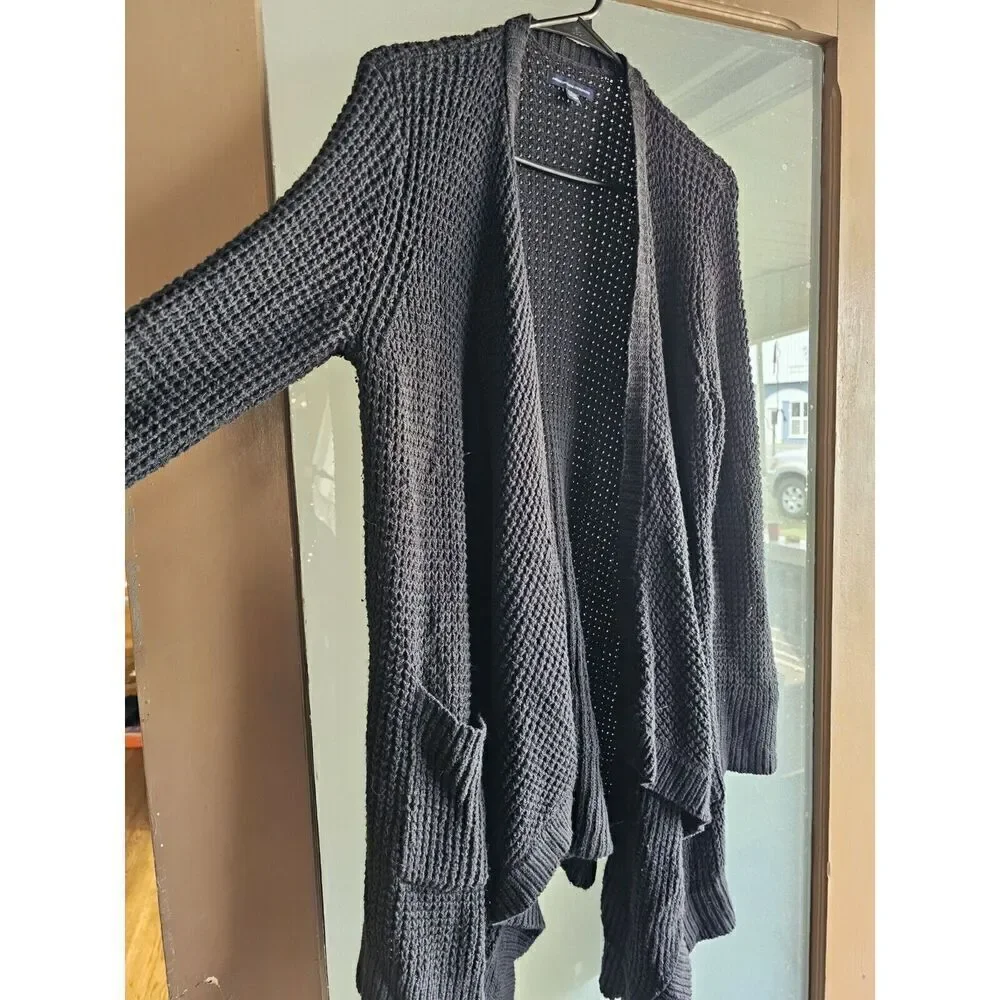 American Eagle womens size Small chunky knit cardigan‎ open front Black